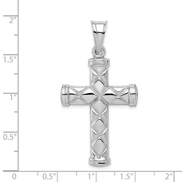 Sterling Silver Rhodium-Plated Hollow 3D Cross Pendant, 25 x 47mm